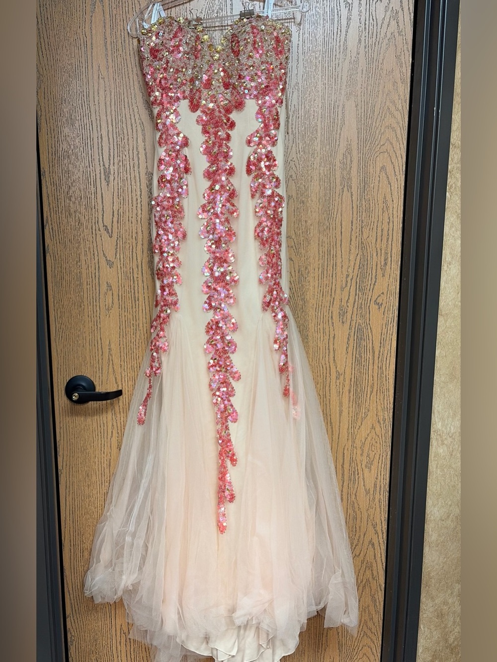Jovani Pink Sequin Floral Embellished Tulle Maxi Gown Dress